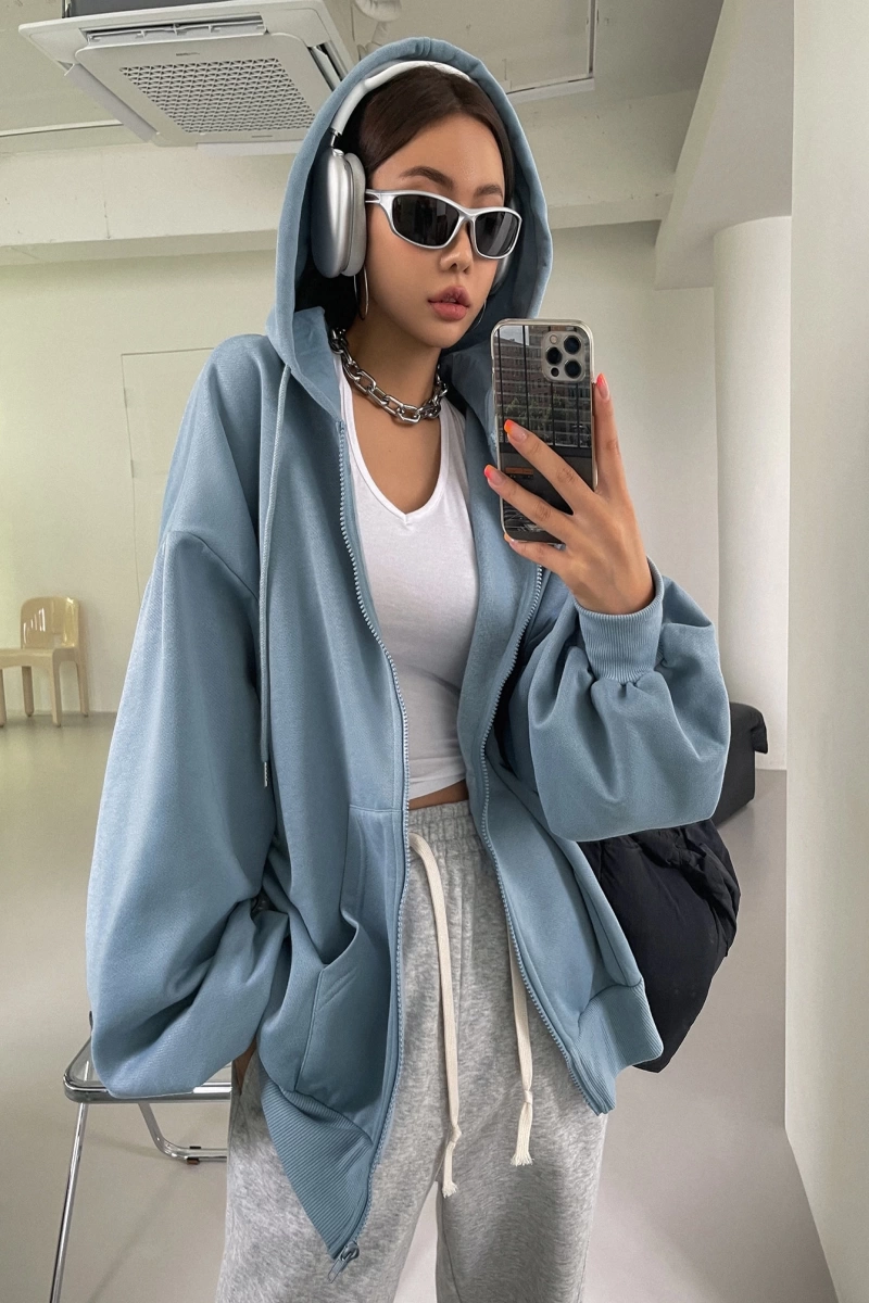Kadın Renk Bloklu Bağcıklı Yaka Termal Astarlı Kapşonlu Sweatshirt, Uzun Kollu Üstler Model 5196