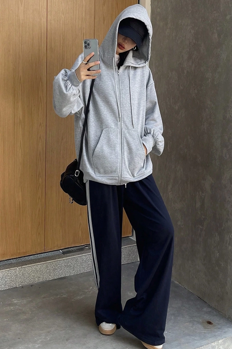 Kadın Renk Bloklu Bağcıklı Yaka Termal Astarlı Kapşonlu Sweatshirt, Uzun Kollu Üstler Model 5196
