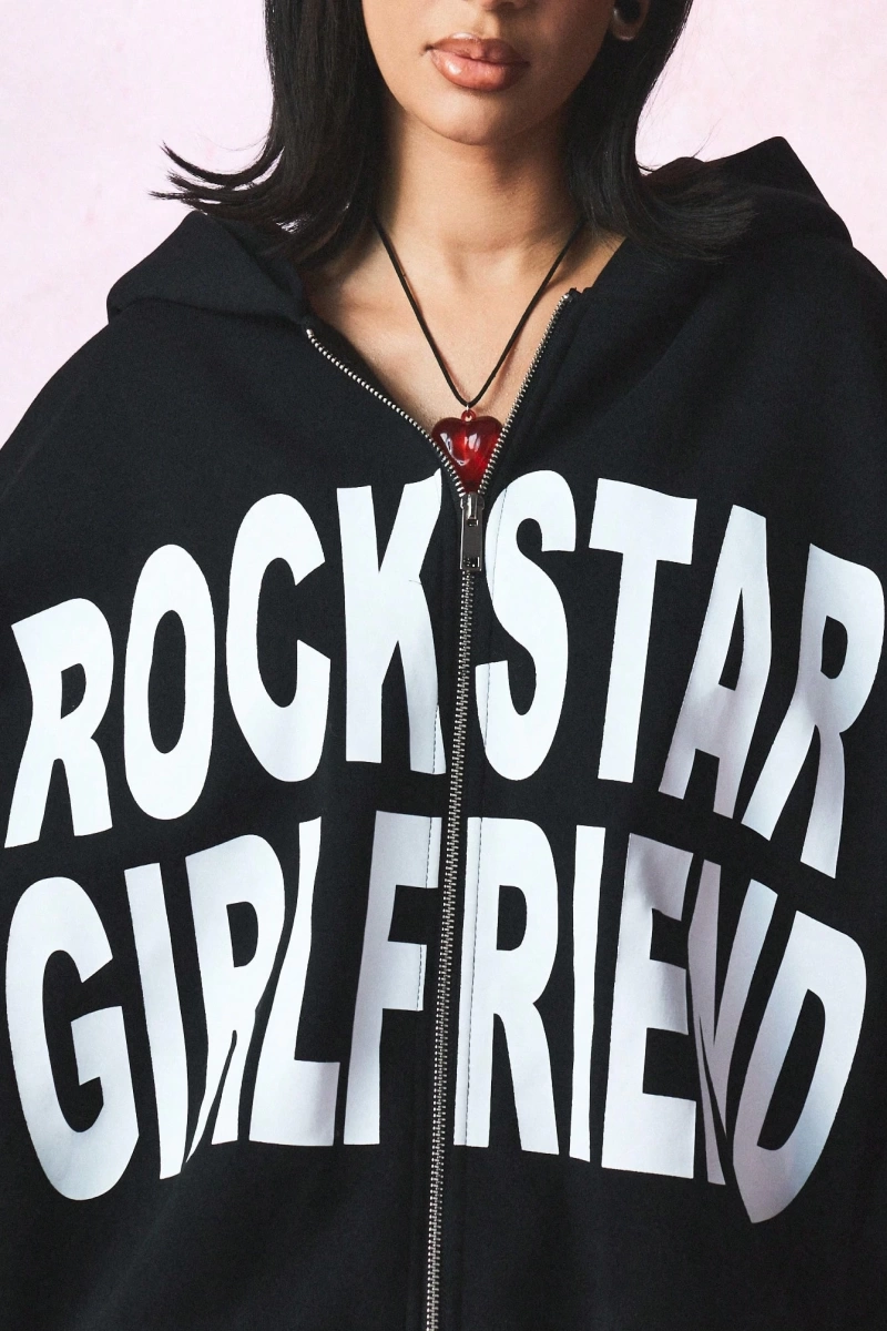 KADIN Rockstar Girlfriend Tam Fermuarlı Kısa Kapüşonlu Üst Cesur Sokak Giyimi Y2K Este Model 5202