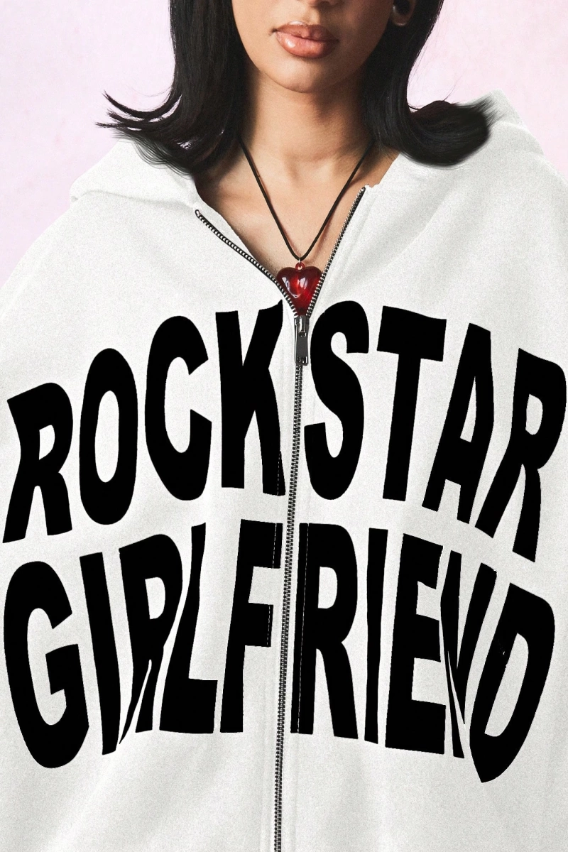 KADIN Rockstar Girlfriend Tam Fermuarlı Kısa Kapüşonlu Üst Cesur Sokak Giyimi Y2K Este Model 5202
