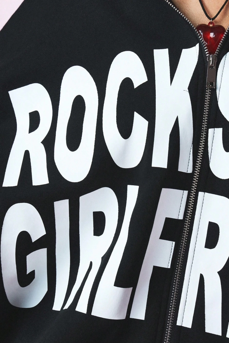 KADIN Rockstar Girlfriend Tam Fermuarlı Kısa Kapüşonlu Üst Cesur Sokak Giyimi Y2K Este Model 5202