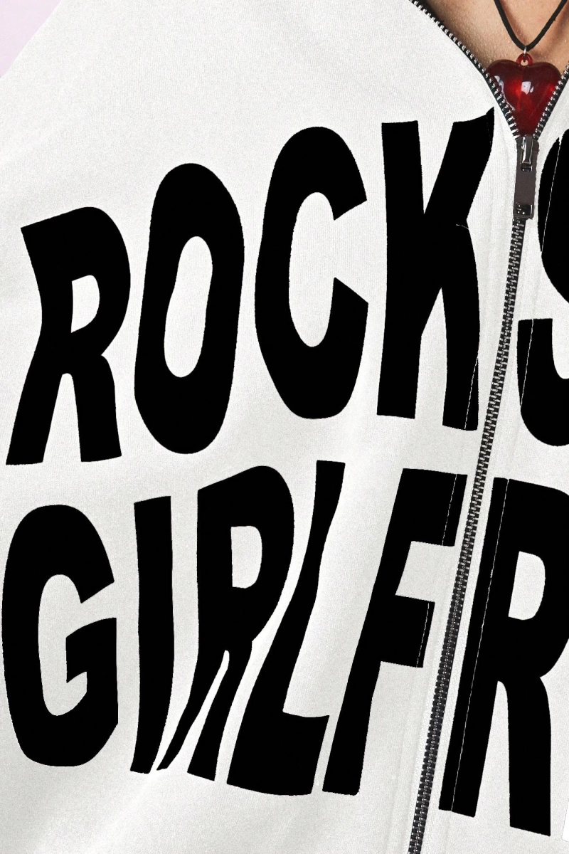 KADIN Rockstar Girlfriend Tam Fermuarlı Kısa Kapüşonlu Üst Cesur Sokak Giyimi Y2K Este Model 5202
