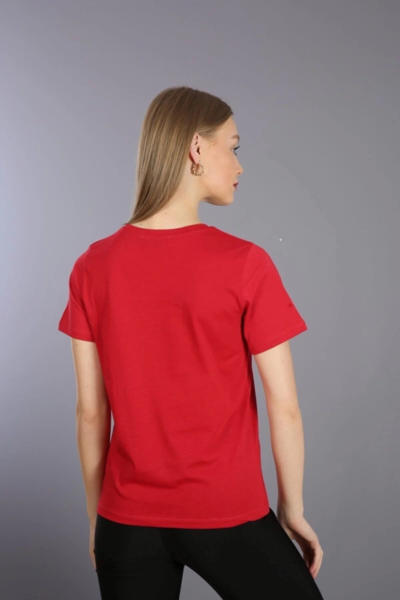 Kadın Slim Fit Yuvarlak Yaka Basic T-shirt Kırmızı