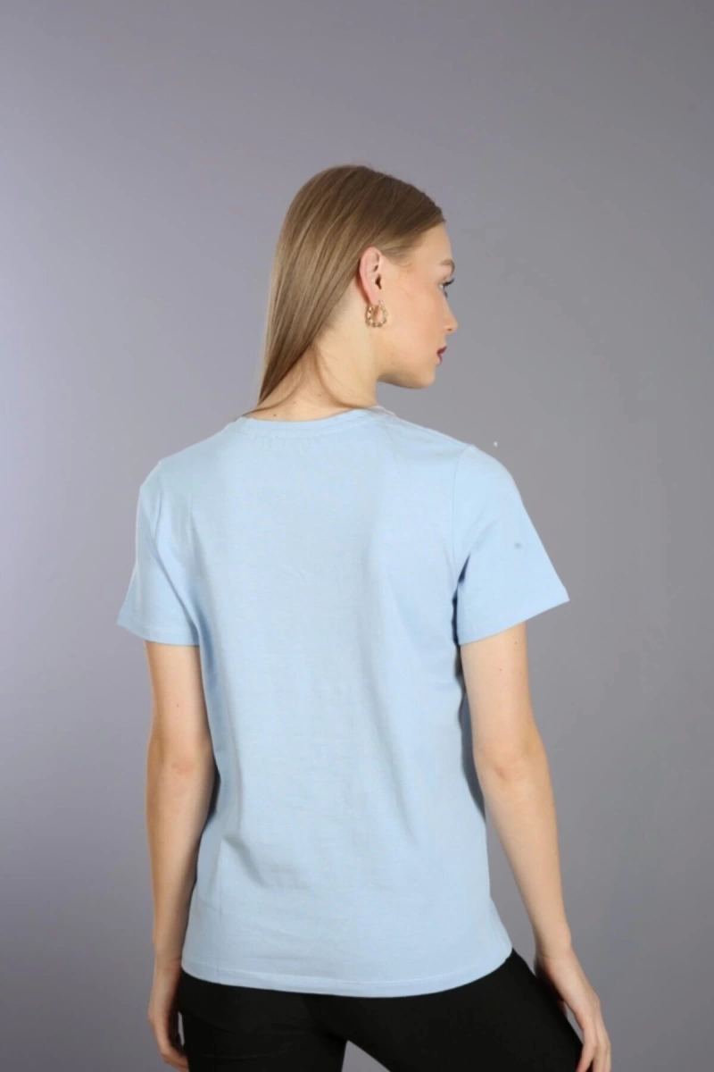 Kadın Slim Fit Yuvarlak Yaka Basic T-shirt Turkuaz