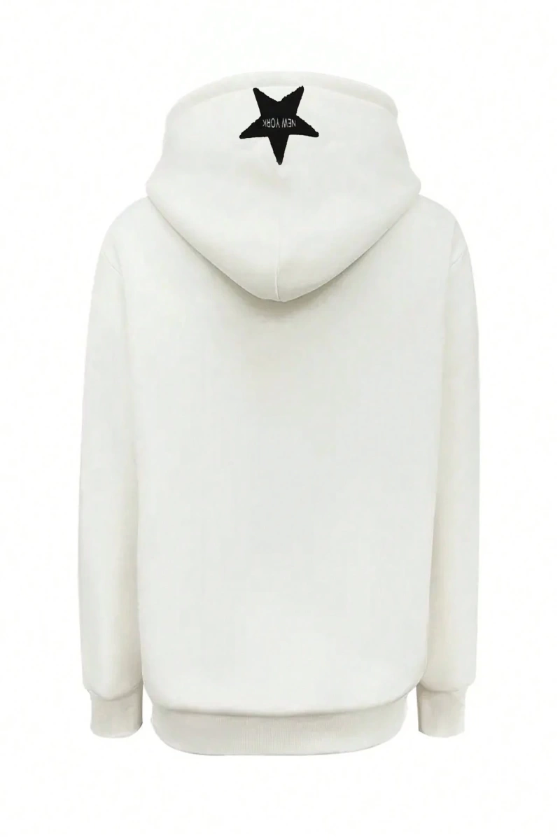 Kadın Sonbahar Ve Kış Mektup Baskılı Fermuarlı Pat Uzun Kollu Kapşonlu Sweatshirt, Uzu Model 5132