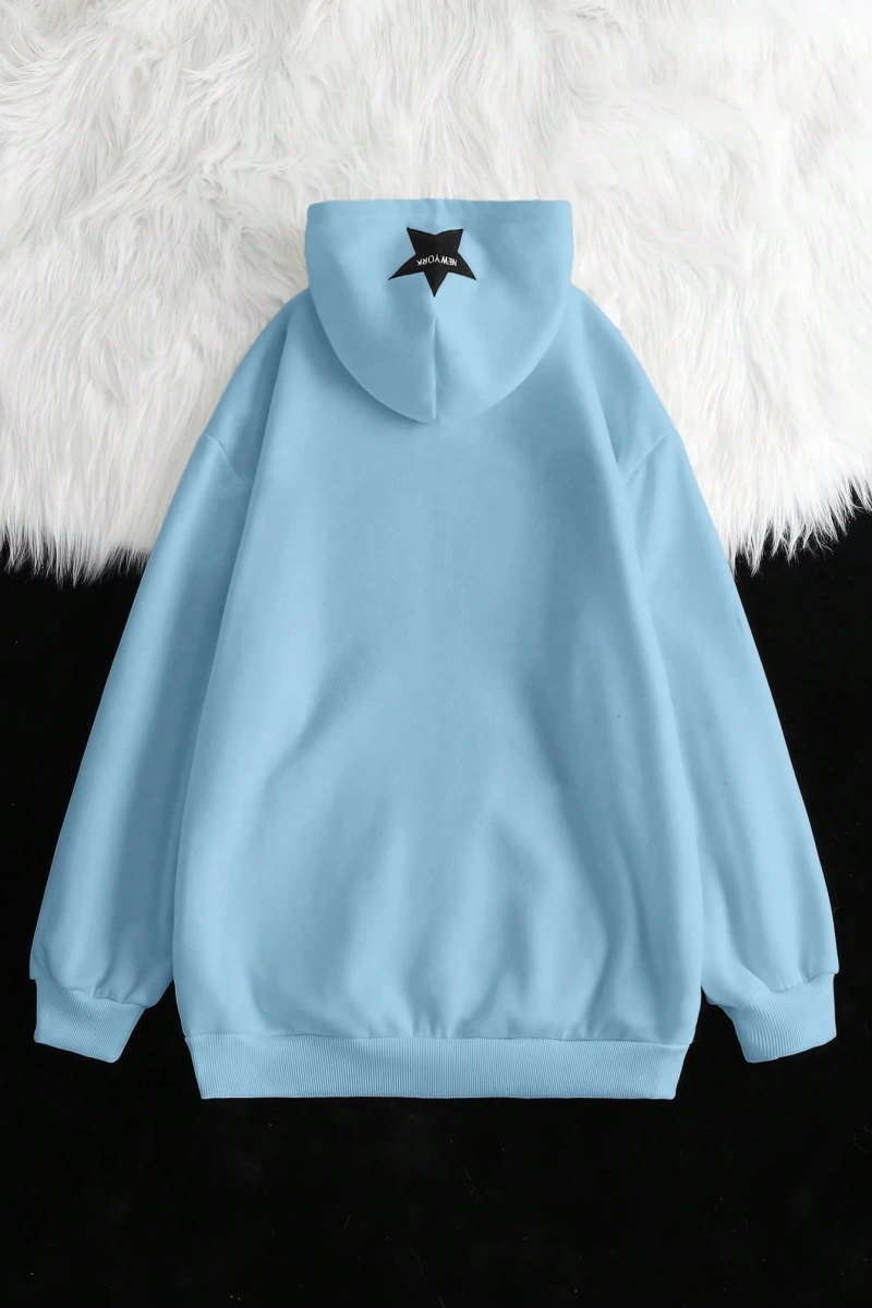 Kadın Sonbahar Ve Kış Mektup Baskılı Fermuarlı Pat Uzun Kollu Kapşonlu Sweatshirt, Uzu Model 5132