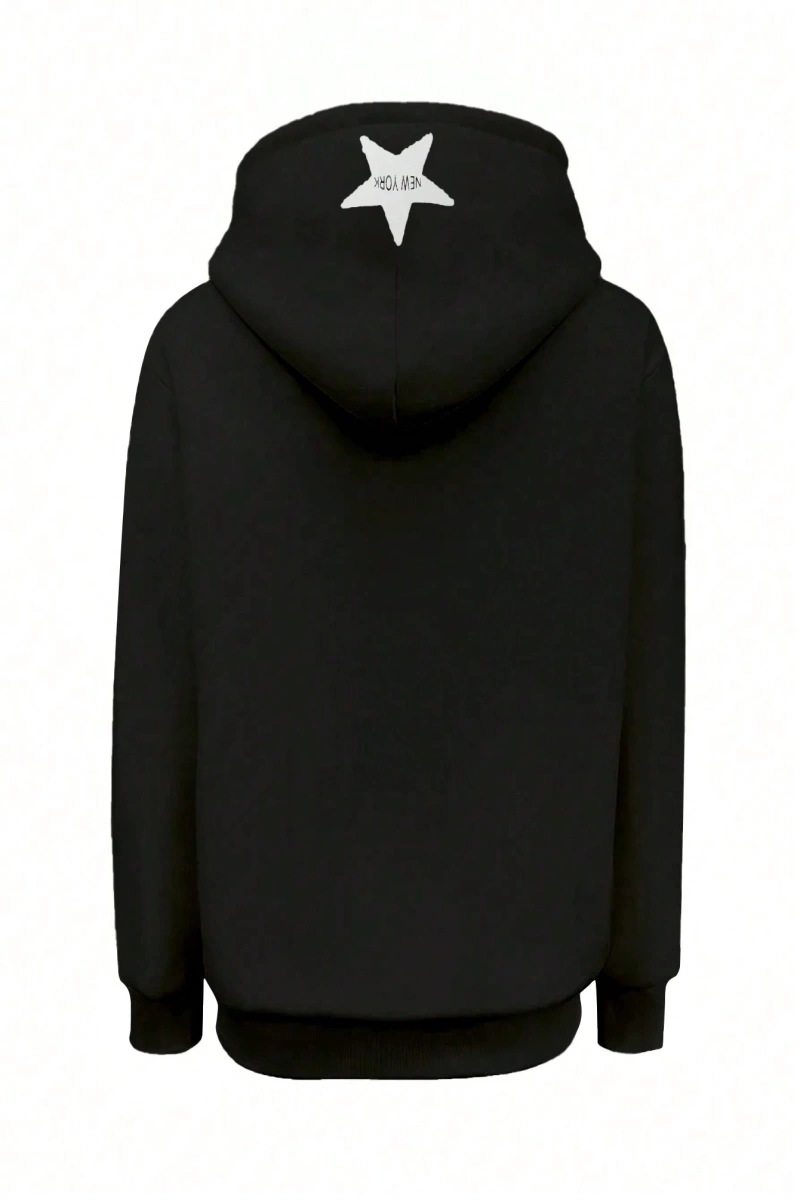 Kadın Sonbahar Ve Kış Mektup Baskılı Fermuarlı Pat Uzun Kollu Kapşonlu Sweatshirt, Uzu Model 5132