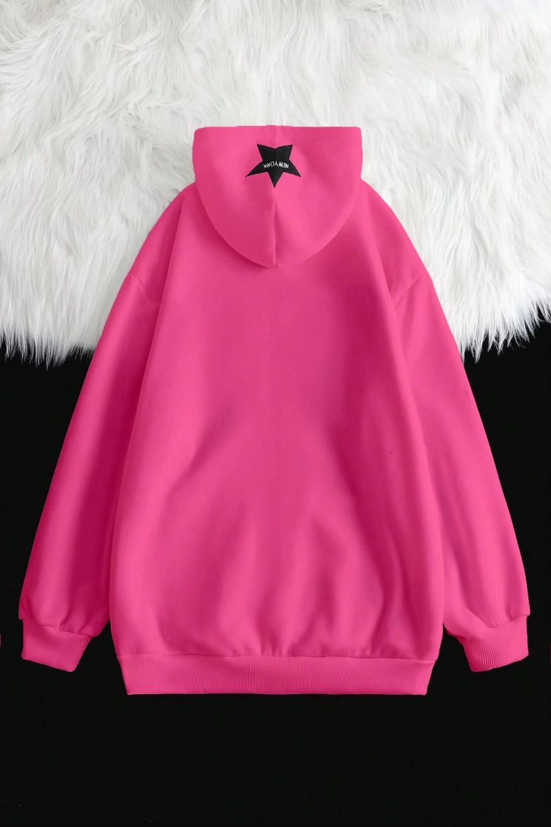 Kadın Sonbahar Ve Kış Mektup Baskılı Fermuarlı Pat Uzun Kollu Kapşonlu Sweatshirt, Uzu Model 5132