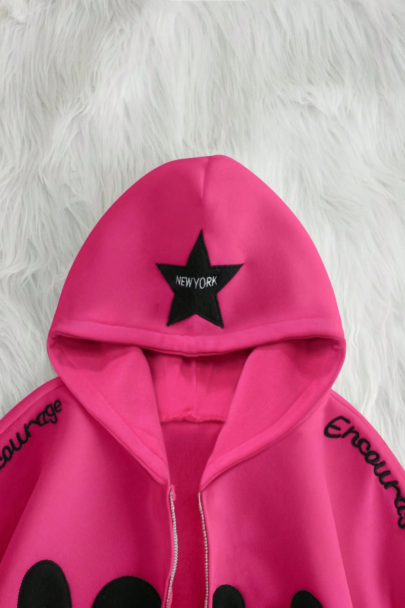 Kadın Sonbahar Ve Kış Mektup Baskılı Fermuarlı Pat Uzun Kollu Kapşonlu Sweatshirt, Uzu Model 5132