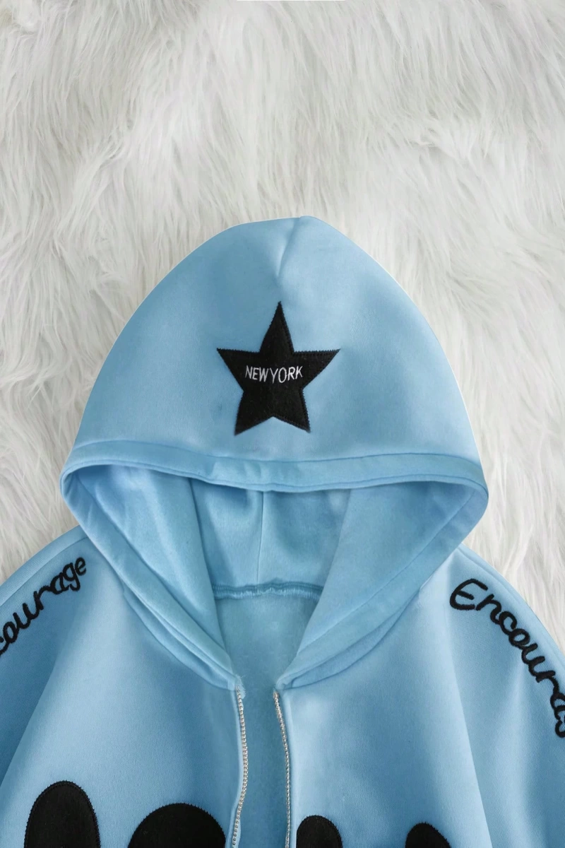 Kadın Sonbahar Ve Kış Mektup Baskılı Fermuarlı Pat Uzun Kollu Kapşonlu Sweatshirt, Uzu Model 5132