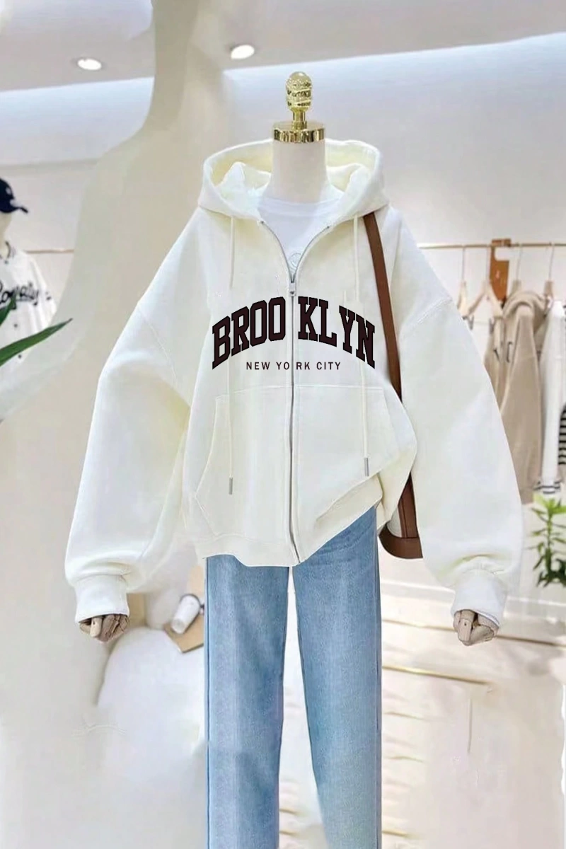 Kadın Sweatshirt Ceket, Sonbahar/Kış, Fermuarlı Kapatma, Termal Astarlı, Amerikan Stili, Logo Model 5136