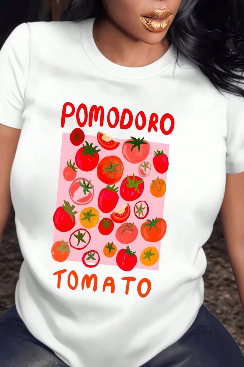 Kadın Tişört Üstleri, Kırmızı Domates Grafik Baskı, pomodoro Domates Meyve Domates, Sevimli