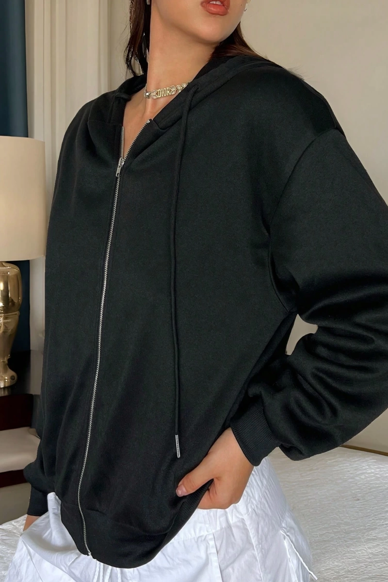 Kadın Uzun Kollu Pentagram Baskılı Basit Kapüşonlu Günlük Sweatshirt Model 5183