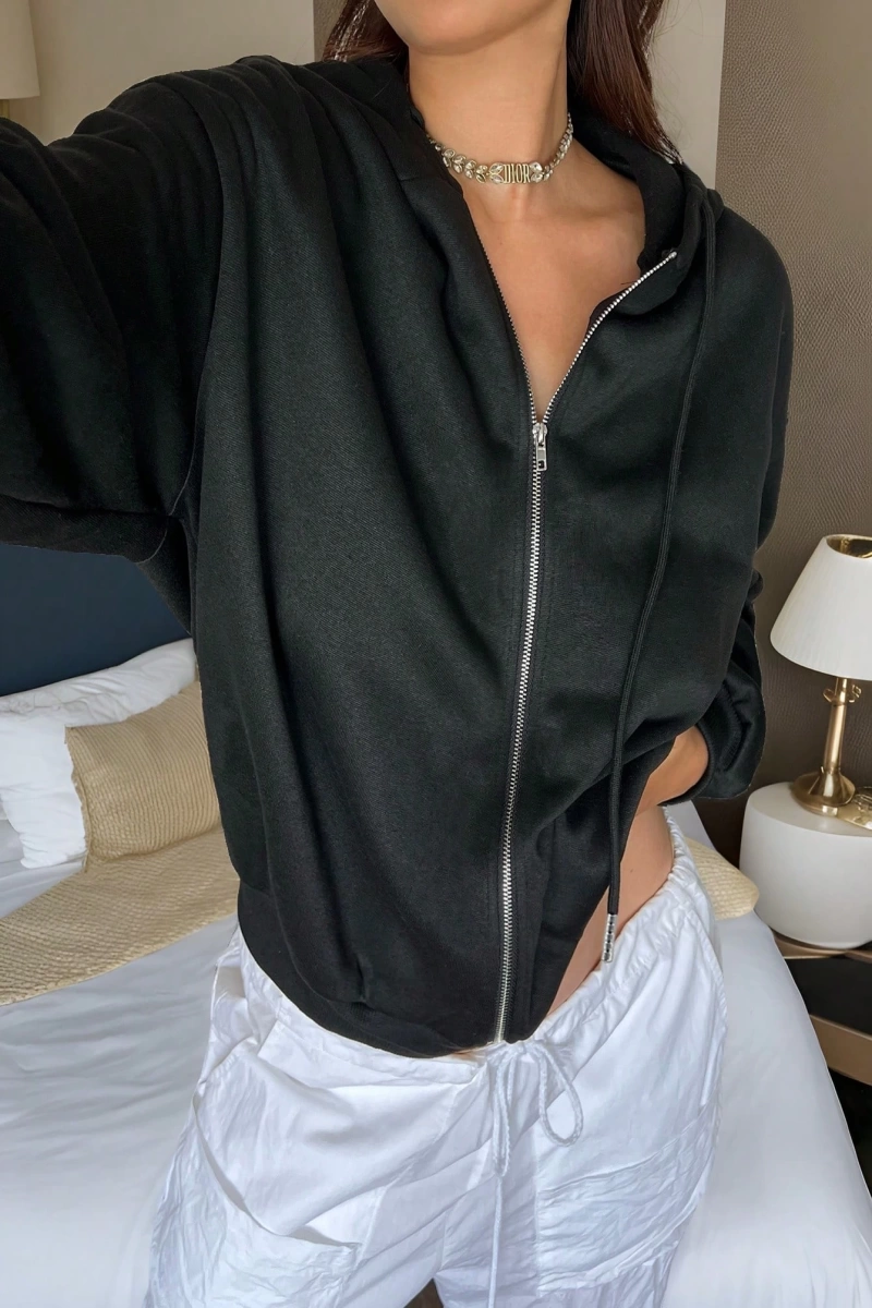 Kadın Uzun Kollu Pentagram Baskılı Basit Kapüşonlu Günlük Sweatshirt Model 5183