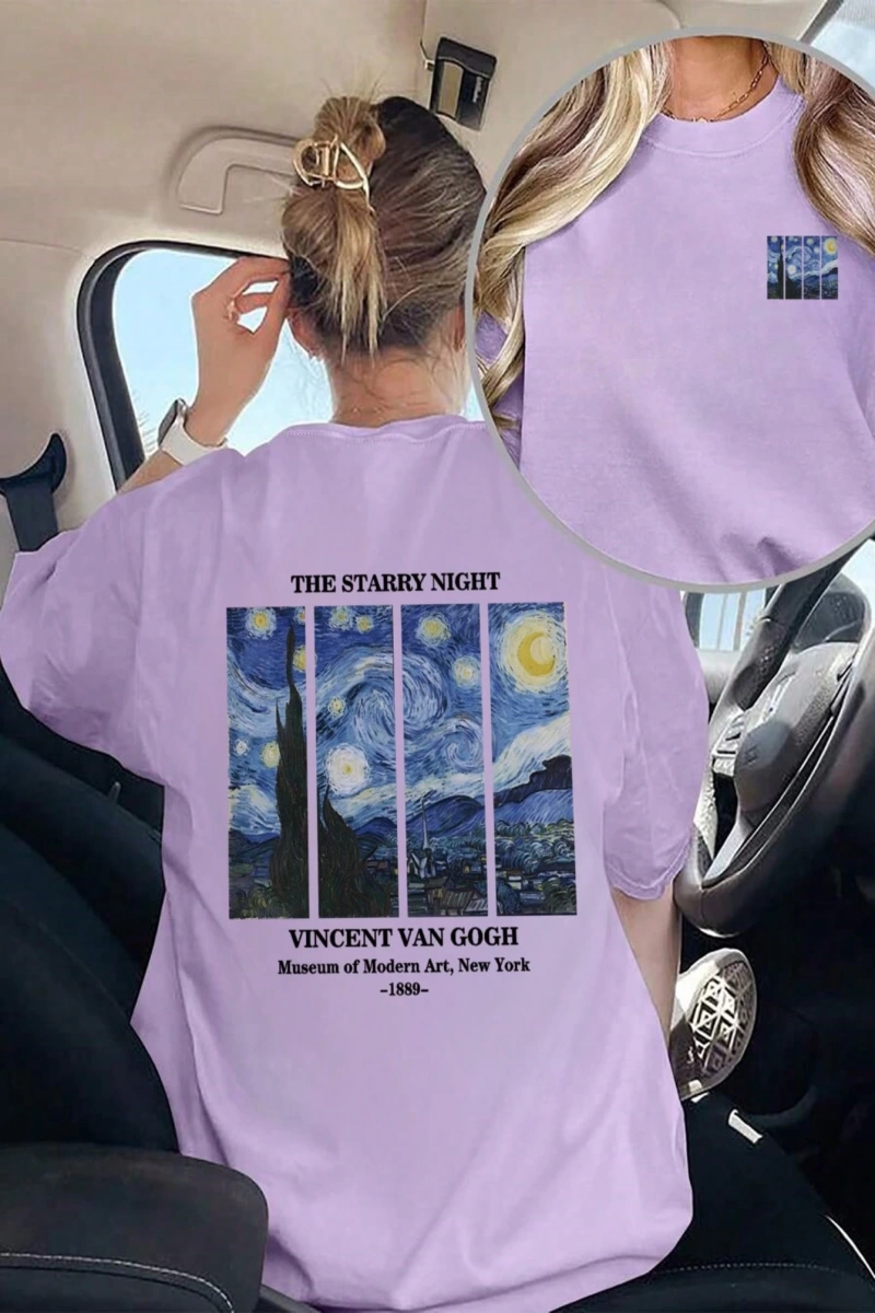 Kadın Yaz Kişiselleştirilmiş Harf Baskılı Desen Yuvarlak Yaka Tişört Moda ve Çok Yönlü Kadın