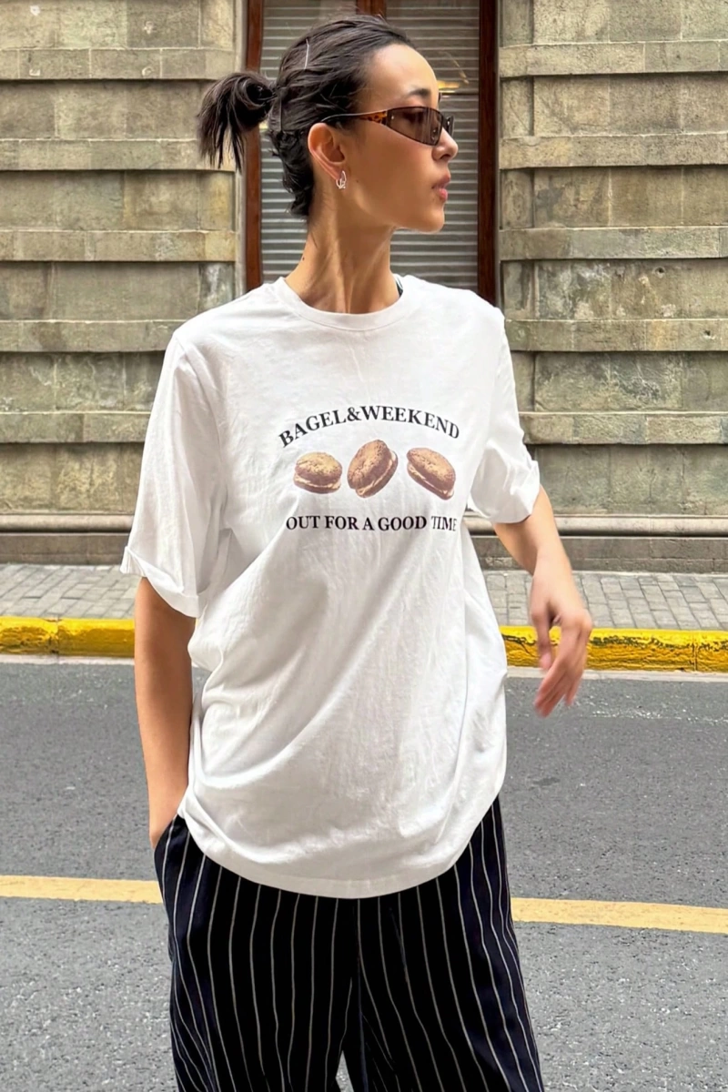 Kadın Yaz Plaj Tatili Baskılı Tişört