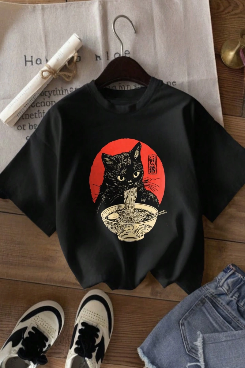 Kadın Yaz Rahat Kişiselleştirilmiş Baskılı Desen Yuvarlak Yaka Tişört Moda ve Çok Yönlü.