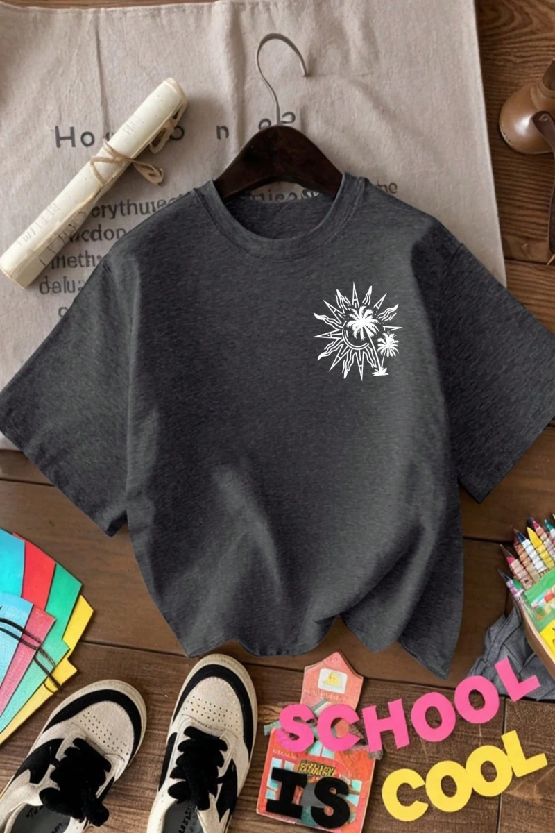 Kadın Yaz Yeni Minimalist Kiraz Ve Slogan Baskılı Rahat Tatil Stili Gevşek Ve Çok Yönlü Yuvar