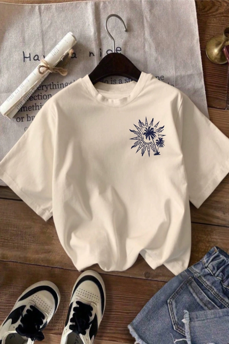 Kadın Yaz Yeni Minimalist Kiraz Ve Slogan Baskılı Rahat Tatil Stili Gevşek Ve Çok Yönlü Yuvar