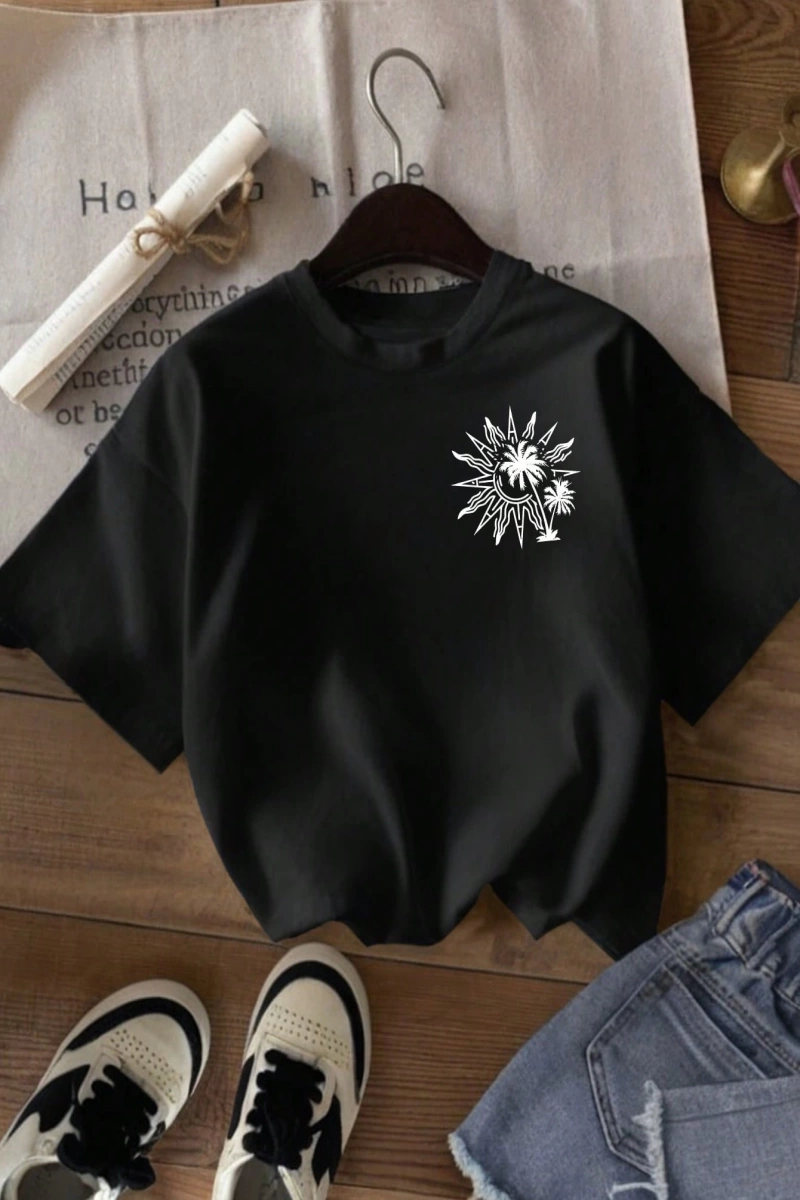 Kadın Yaz Yeni Minimalist Kiraz Ve Slogan Baskılı Rahat Tatil Stili Gevşek Ve Çok Yönlü Yuvar