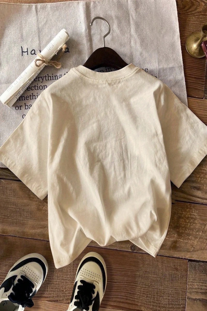 Kadın Yaz Yeni Minimalist Kiraz Ve Slogan Baskılı Rahat Tatil Stili Gevşek Ve Çok Yönlü Yuvar