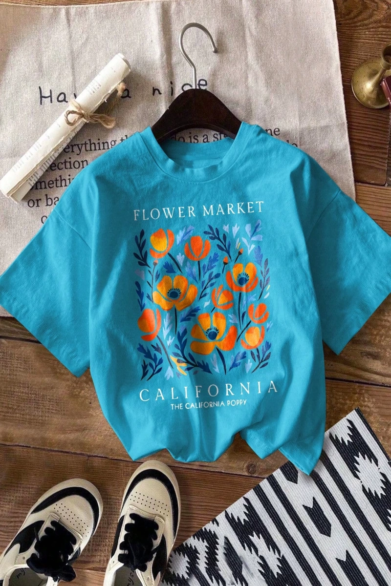 Kadın Yaz Yeni Minimalist Kiraz Ve Slogan Baskılı Rahat Tatil Stili Gevşek Ve Çok Yönlü Yuvar