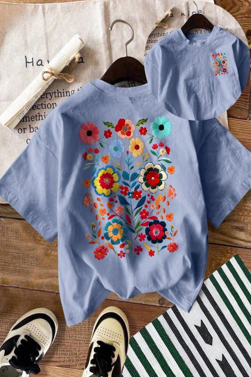 Kadın Yazlık Mektup Kiraz Desenli Yuvarlak Yakalı Tişört Tatil Giyimleri İçin Grafik Tişörtle