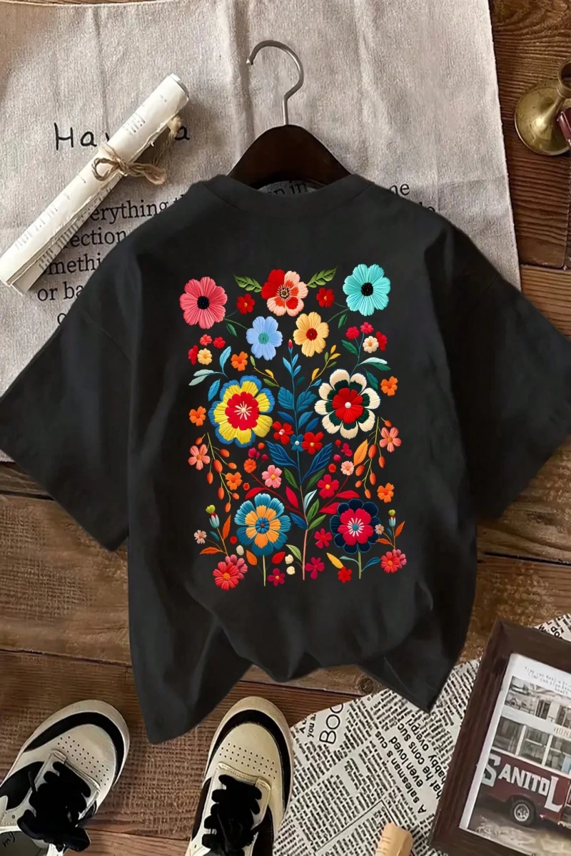Kadın Yazlık Mektup Kiraz Desenli Yuvarlak Yakalı Tişört Tatil Giyimleri İçin Grafik Tişörtle