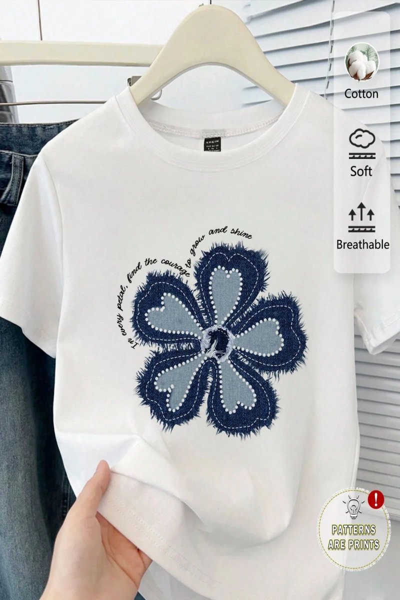 Kadın Yazlık Mektup Kiraz Desenli Yuvarlak Yakalı Tişört Tatil Giyimleri İçin Grafik Tişörtle