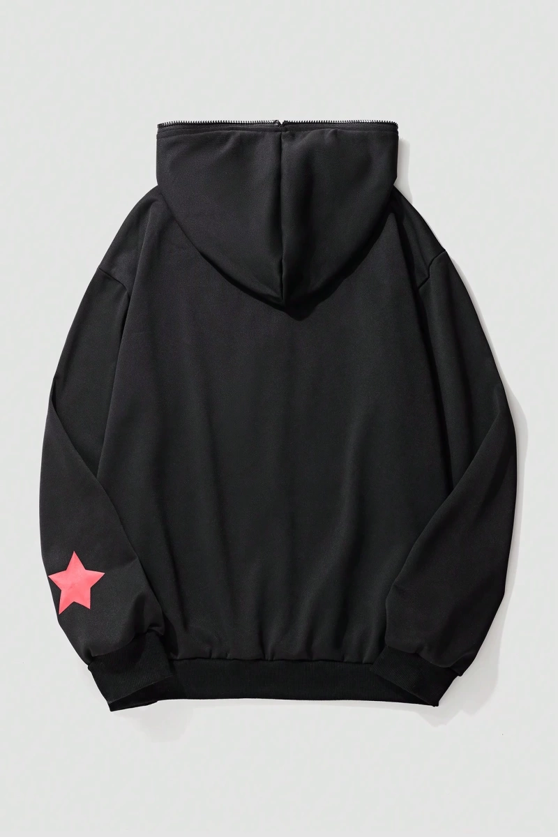 Kadın Yıldız ve Harf Baskılı Bol Kesim Kapüşonlu Sweatshirt, Sonbahar Model 5187