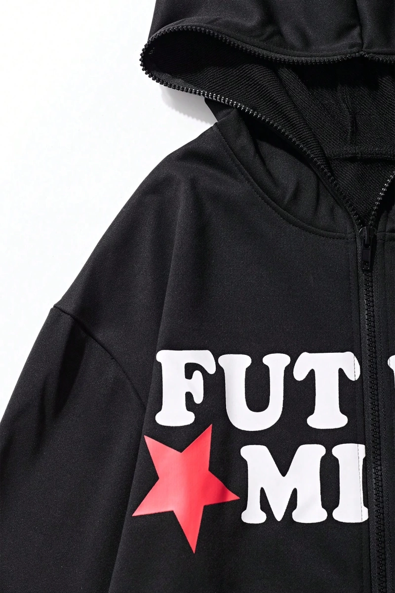 Kadın Yıldız ve Harf Baskılı Bol Kesim Kapüşonlu Sweatshirt, Sonbahar Model 5187