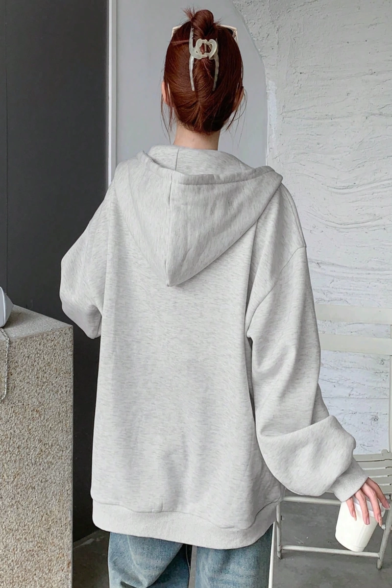 Kadın Yıpranmış Kelebek Detaylı Fermuarlı Kapüşonlu Sweatshirt Model 5160