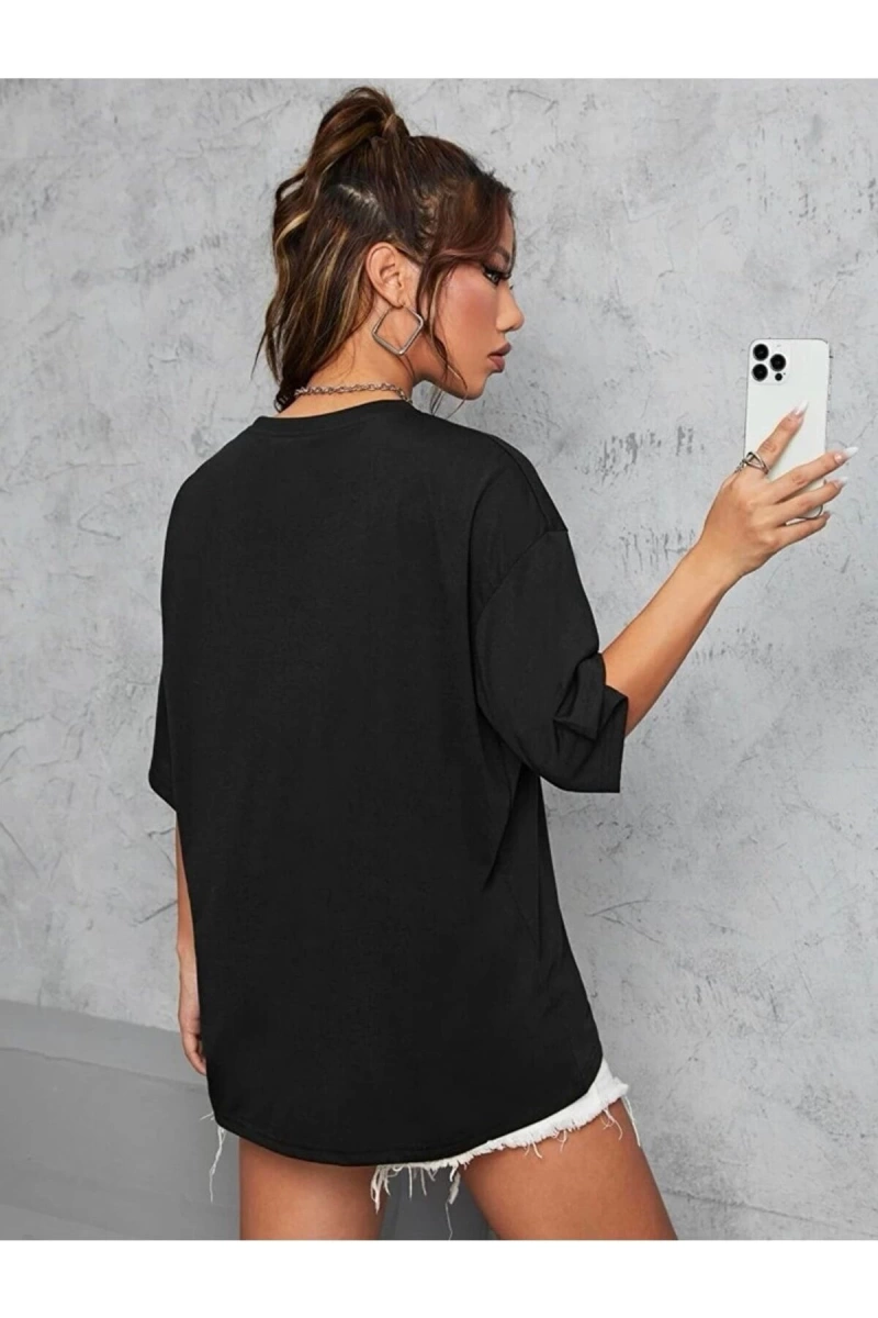 Kadın Yüz Baskı Detaylı Oversize T-shirt