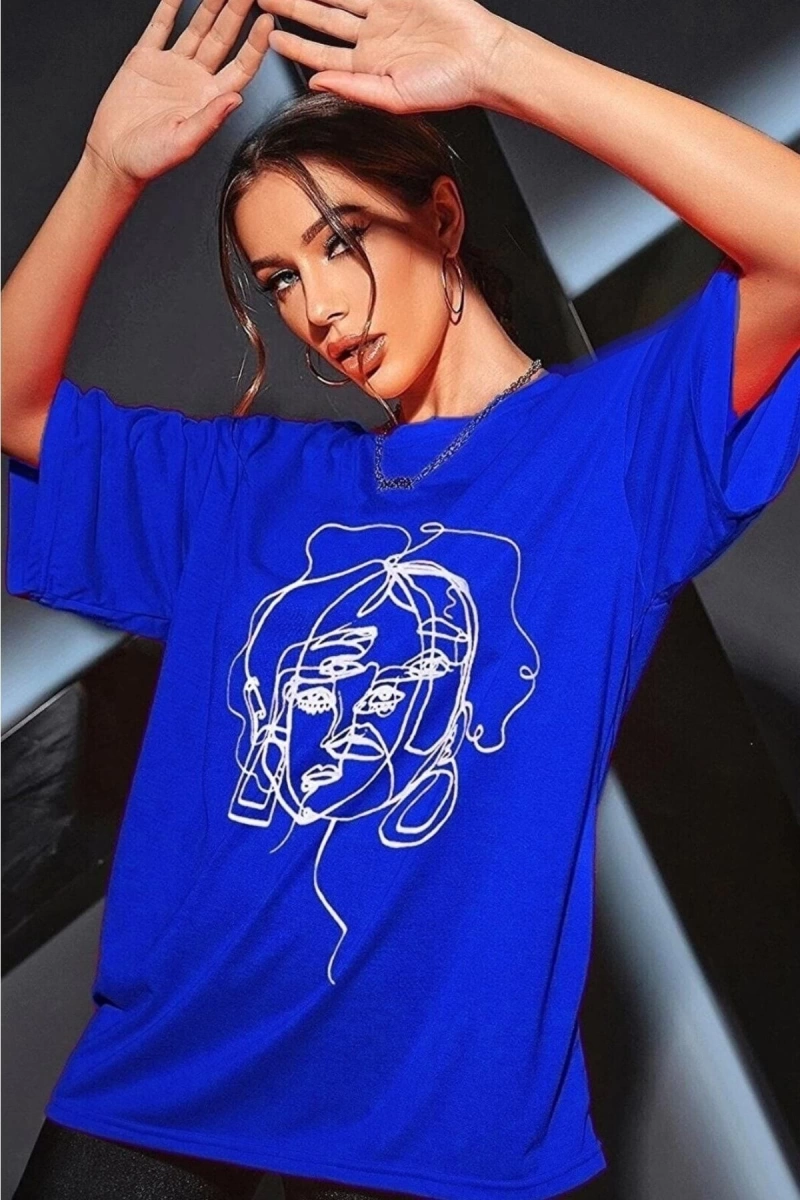 Kadın Yüz Baskı Detaylı Oversize T-shirt