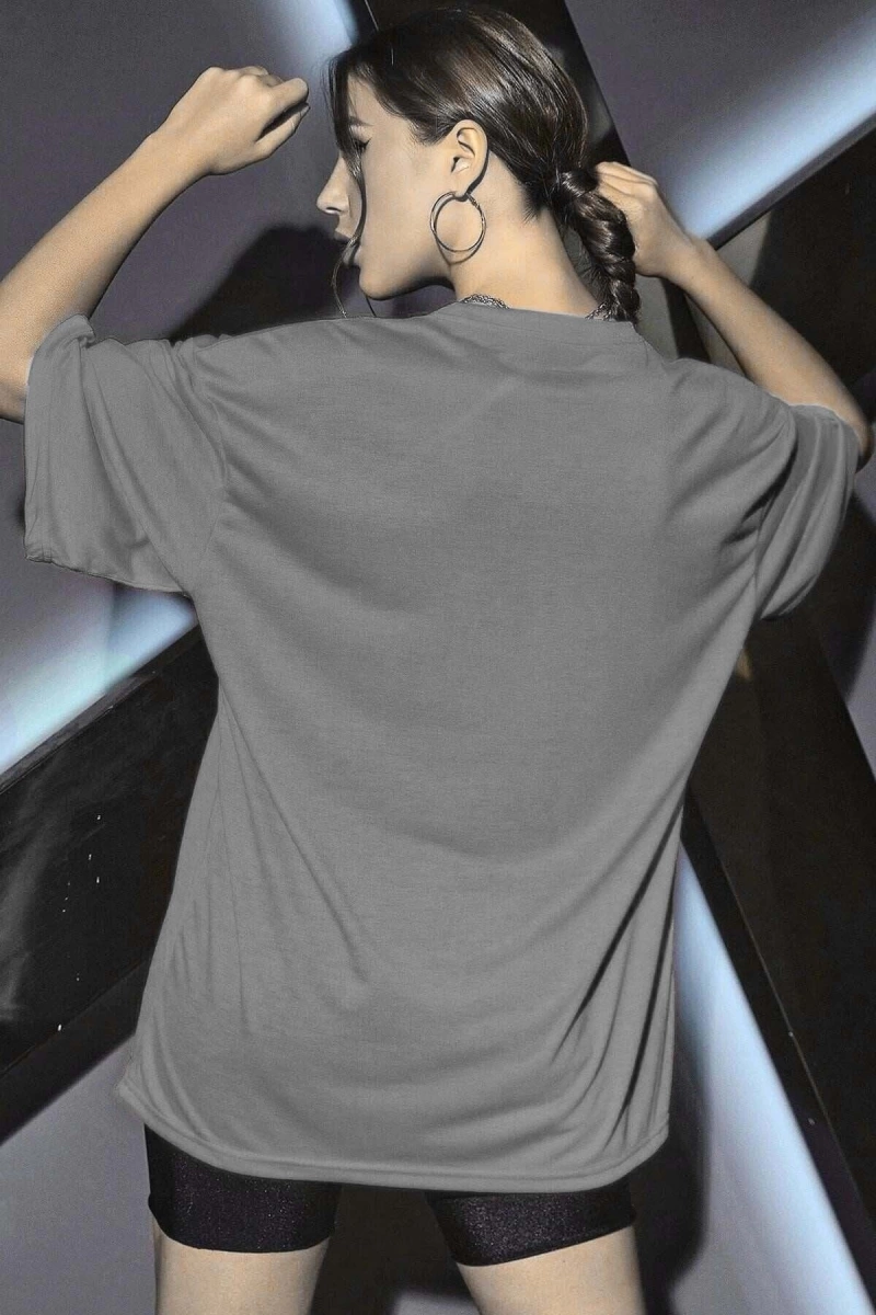 Kadın Yüz Baskı Detaylı Oversize T-shirt