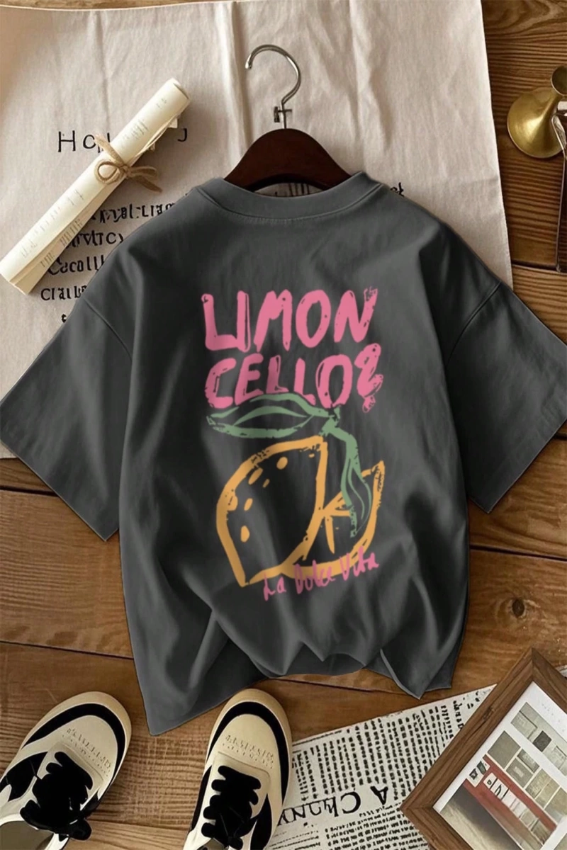 Kadınlar Günlük Mektup Baskılı Yuvarlak Yaka Tişört, Yaz İçin Moda ve Çok Yönlü