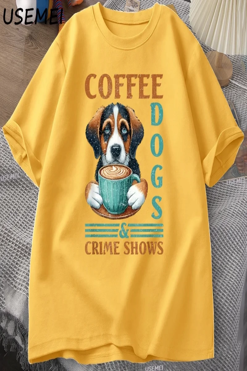Kahve Köpekleri T-shirt Komik Pamuk Kısa Kollu Yuvarlak Boyun TErkek Kadın Rahat Soka 3021