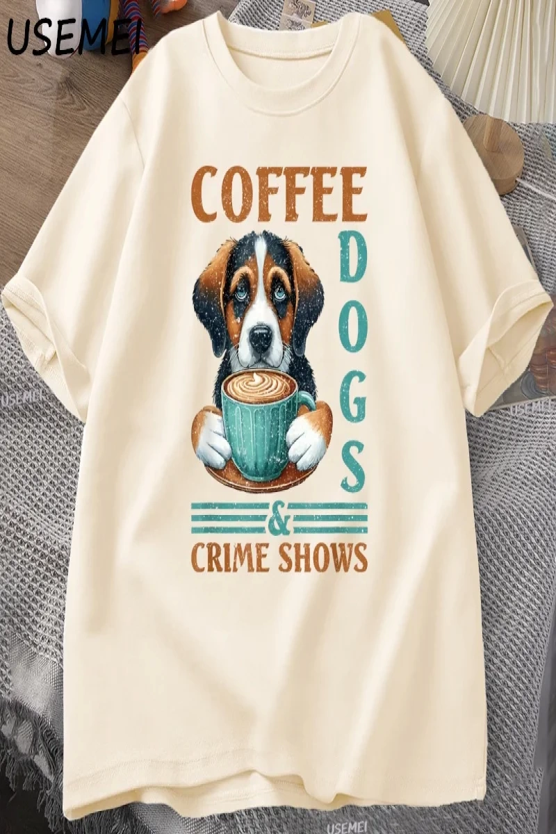 Kahve Köpekleri T-shirt Komik Pamuk Kısa Kollu Yuvarlak Boyun TErkek Kadın Rahat Soka 3021