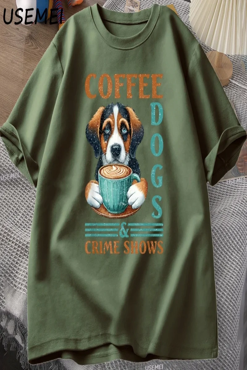 Kahve Köpekleri T-shirt Komik Pamuk Kısa Kollu Yuvarlak Boyun TErkek Kadın Rahat Soka 3021