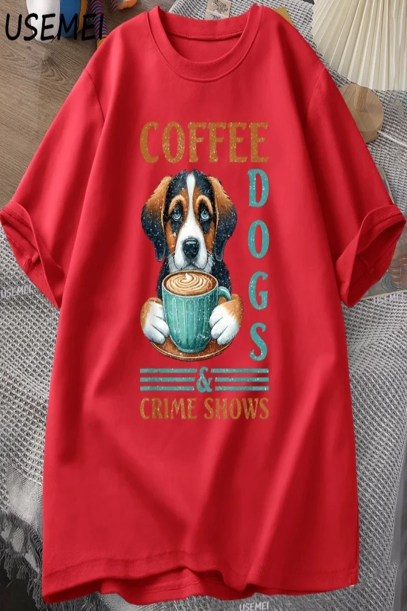 Kahve Köpekleri T-shirt Komik Pamuk Kısa Kollu Yuvarlak Boyun TErkek Kadın Rahat Soka 3021