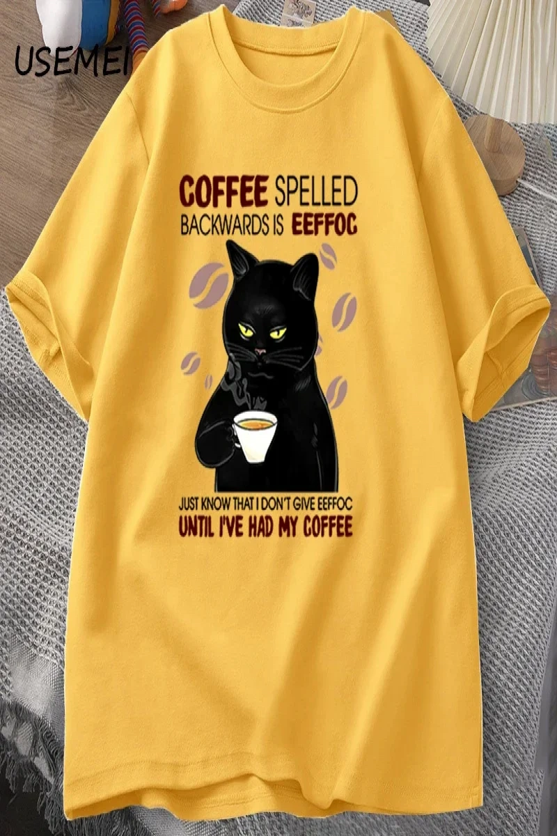 Kahve Spelled geriye kedi T-shirt komik sevimli grafik Tees yaz Unisex pamuk ONcek T Shirt bo 2829