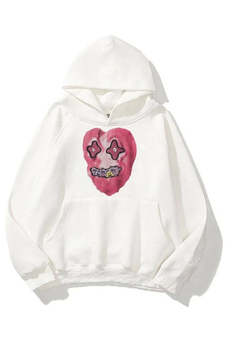 Kalp Unisex Sweatshirt Hoodie Beyaz