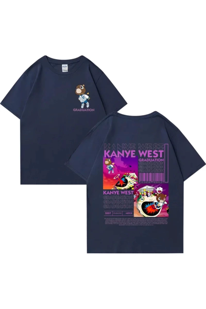 Kanye West Mezuniyet Ayı Grafik baskı T Erkek Kadın Hip Hop streetwear vintage üstleri