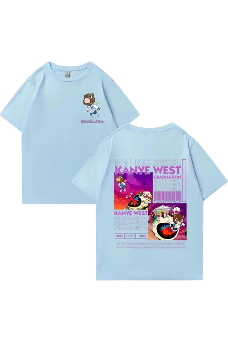 Kanye West Mezuniyet Ayı Grafik baskı T Erkek Kadın Hip Hop streetwear vintage üstleri