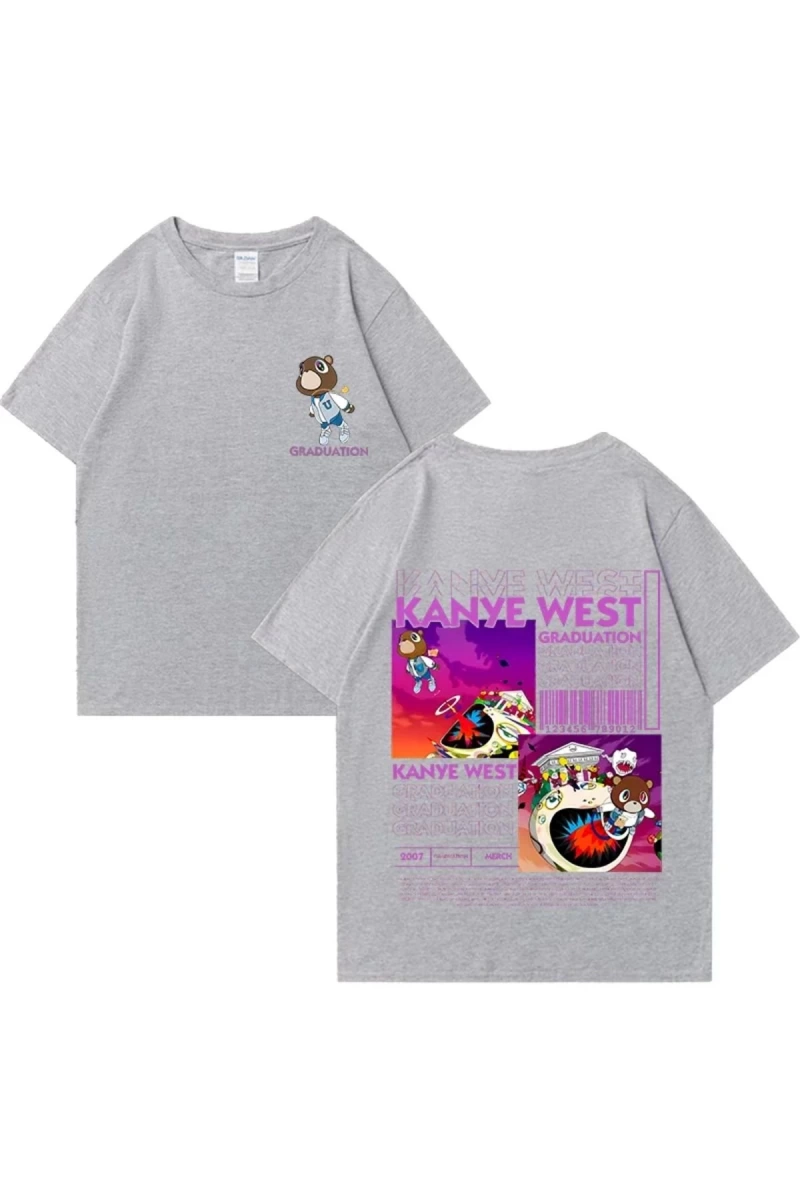 Kanye West Mezuniyet Ayı Grafik baskı T Erkek Kadın Hip Hop streetwear vintage üstleri