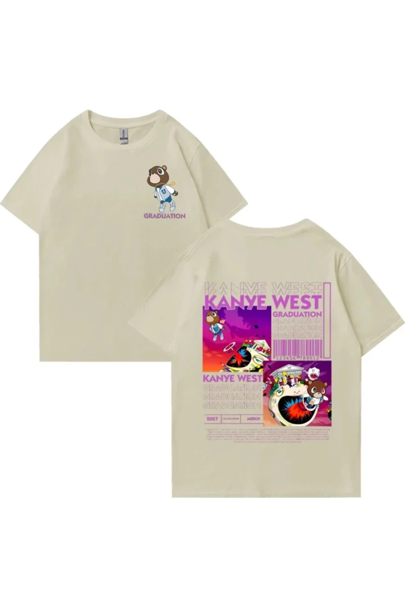 Kanye West Mezuniyet Ayı Grafik baskı T Erkek Kadın Hip Hop streetwear vintage üstleri