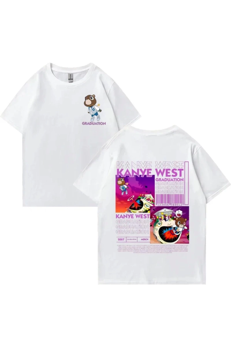 Kanye West Mezuniyet Ayı Grafik baskı T Erkek Kadın Hip Hop streetwear vintage üstleri