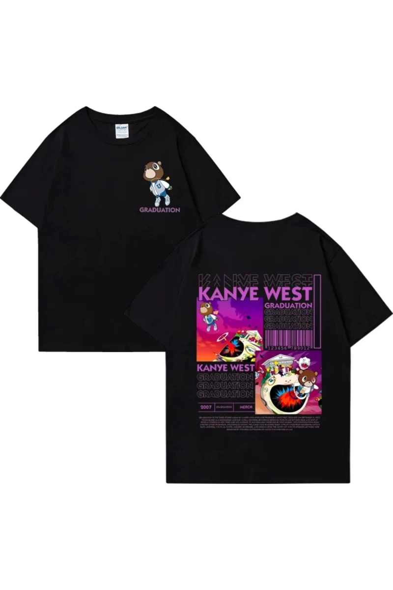 Kanye West Mezuniyet Ayı Grafik baskı T Erkek Kadın Hip Hop streetwear vintage üstleri