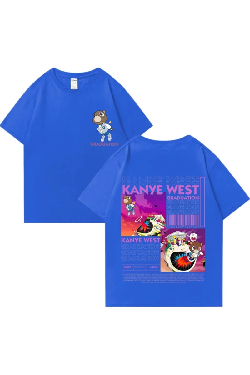 Kanye West Mezuniyet Ayı Grafik baskı T Erkek Kadın Hip Hop streetwear vintage üstleri