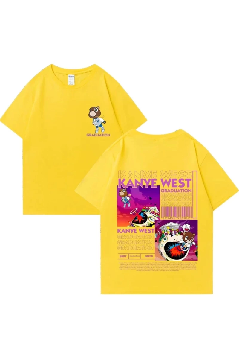 Kanye West Mezuniyet Ayı Grafik baskı T Erkek Kadın Hip Hop streetwear vintage üstleri